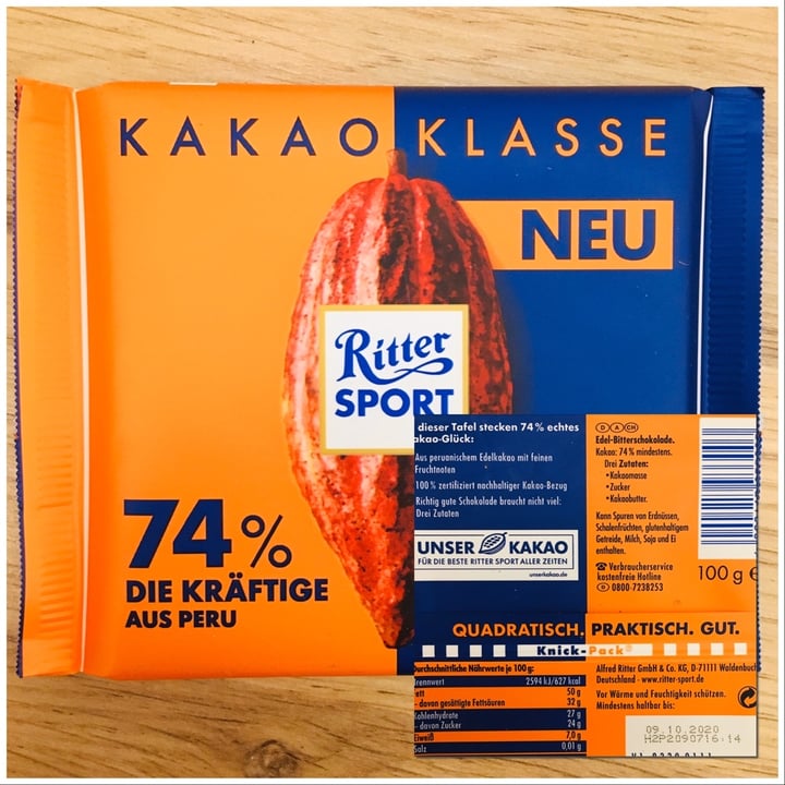 review photo of Ritter Sport Intense 74% Cocoa Dark Chocolate shared by @yumpeacehappiness on 17 Apr 2020 - review