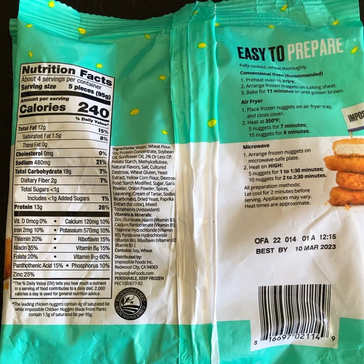 photo of Impossible Foods Chicken Nuggets shared by @ito-bearito on  15 Apr 2022 - review