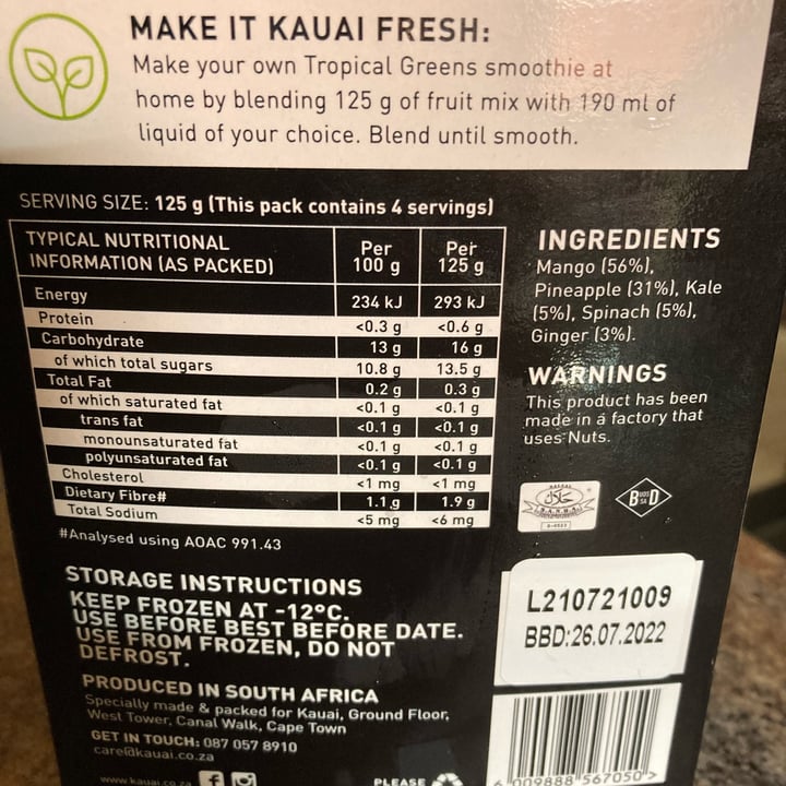 photo of Kauai Tropical Greens Smoothie Mix shared by @garethlawrence on  13 Oct 2021 - review