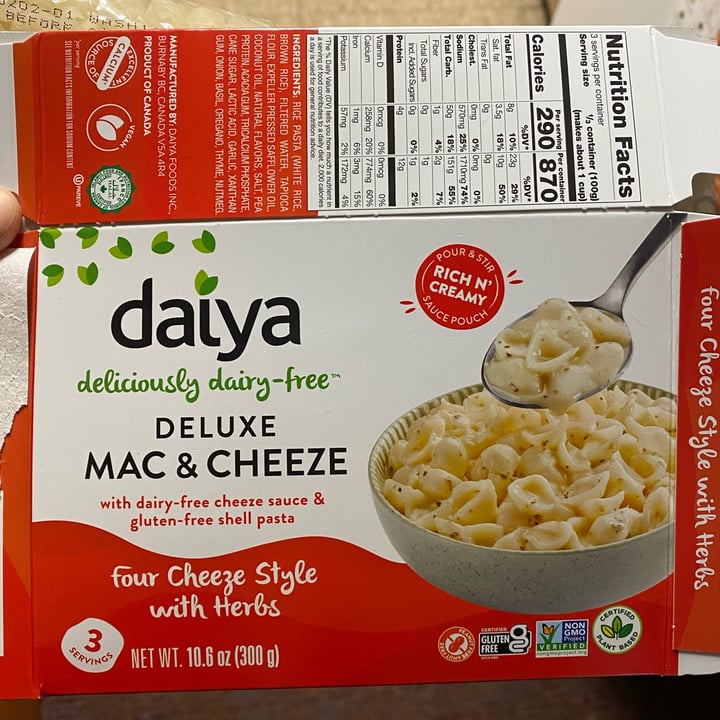 photo of Daiya Four Cheeze Flavour With Herbs Plant Based Deluxe Cheezy Mac shared by @yumby on  10 Mar 2022 - review