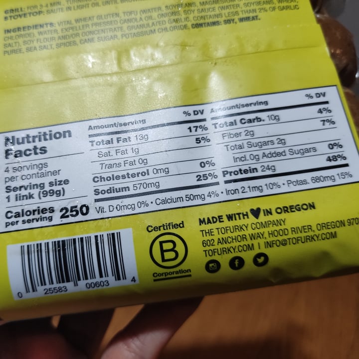 photo of Tofurky Kielbasa Sausages shared by @cecirojas on  05 Apr 2022 - review