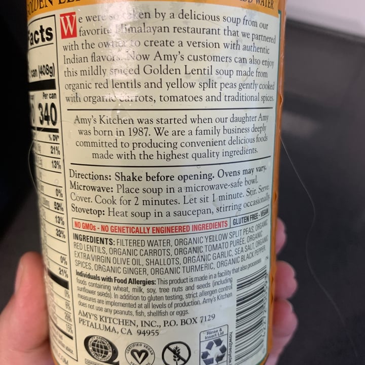 review photo of Amy’s Amy’s Golden Lentil Indian Dal Soup shared by @michellebaena on 20 Aug 2020 - review