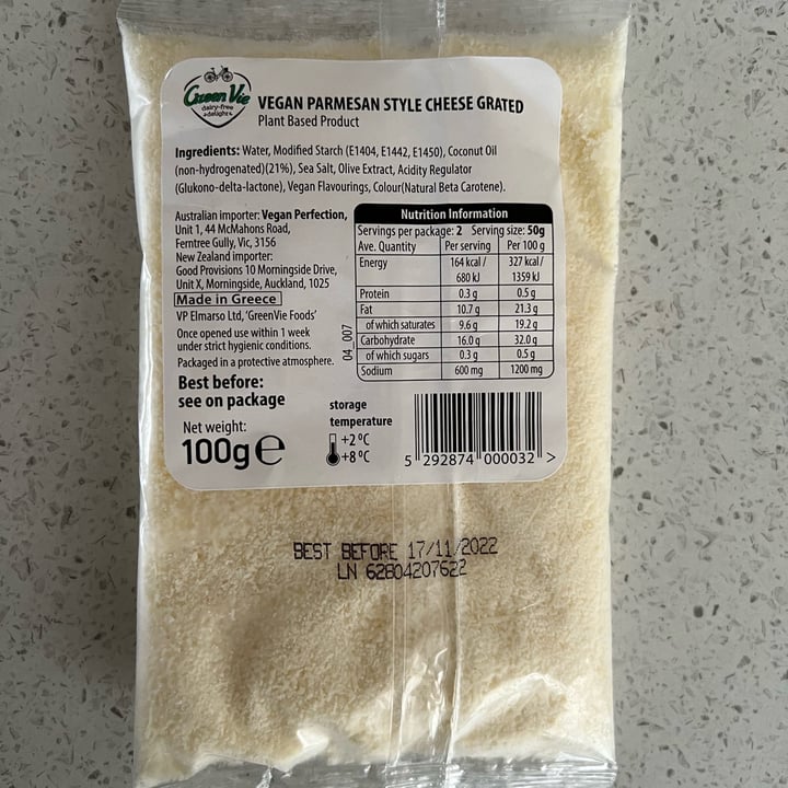 photo of GreenVie Foods Parmesan grated shared by @jess-m-wright on  19 Sep 2022 - review