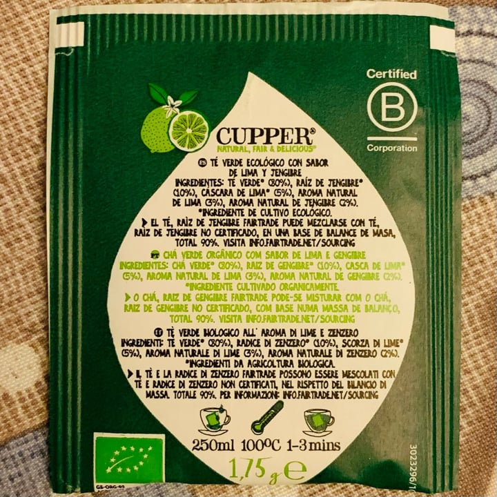photo of Cupper Glorious green tea with lime and ginger shared by @calcabrina on  08 Jan 2022 - review