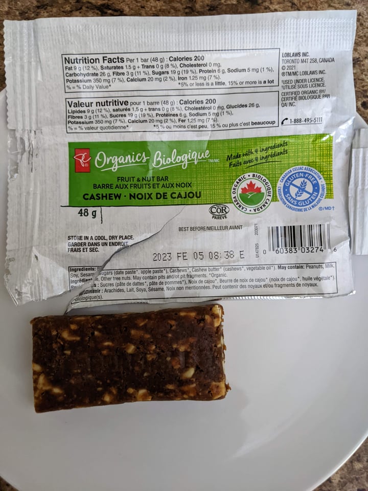review photo of PC President’s Choice Fruit & Nut Bar shared by @lcaro on 27 Aug 2022 - review