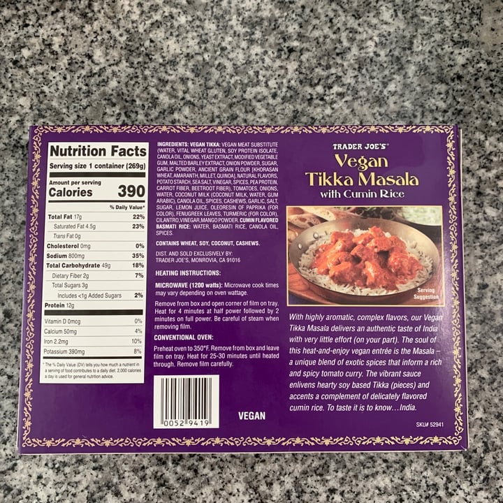 photo of Trader Joe's Vegan Tikka Masala with Cumin Rice shared by @sandyvilletti on  05 Jan 2021 - review