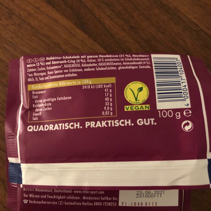 photo of Ritter Sport Voll-Nuss Amaranth shared by @lena192 on  22 Dec 2020 - review