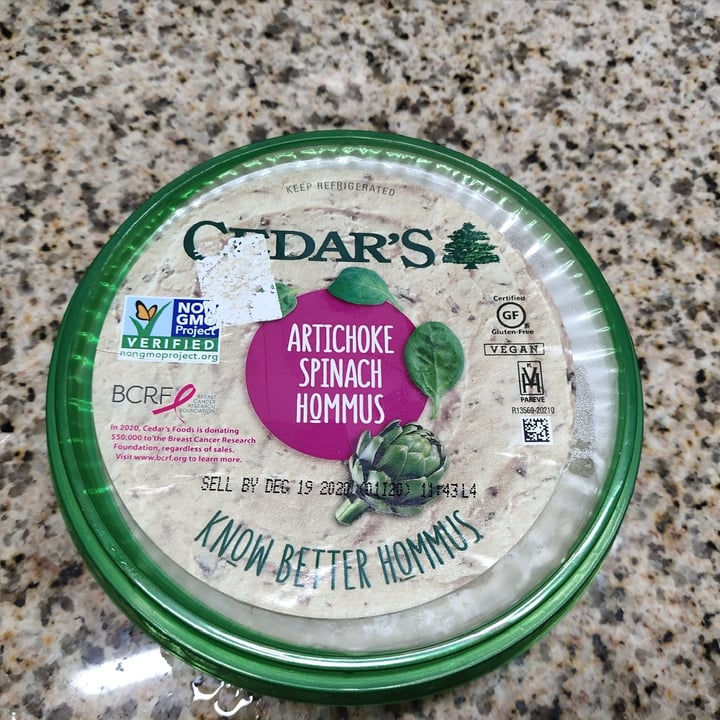 photo of Cedar's Foods Artichoke spinach Hommus shared by @stevenneoh on  03 Dec 2020 - review