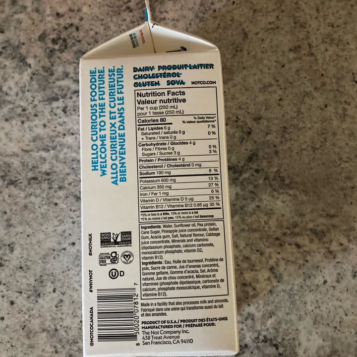 photo of NotCo Not Milk 2% Reduced Fat shared by @shlumpadinka on  25 Oct 2022 - review