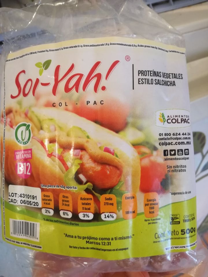 photo of Soi-yah! Proteinas Vegetales Estilo Salchicha shared by @rebeca2124 on  25 Feb 2020 - review