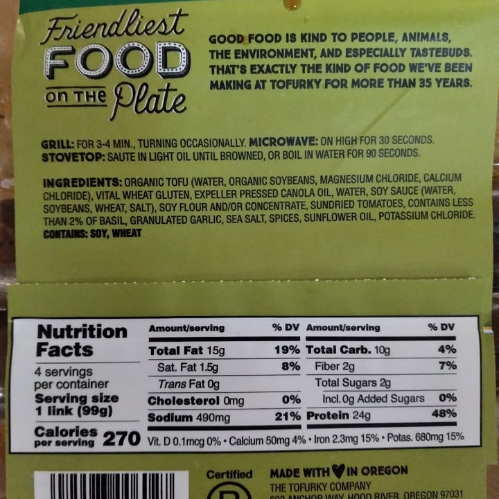 photo of Tofurky Plant-based Sausages Italian shared by @ajisdragon on  22 Dec 2020 - review