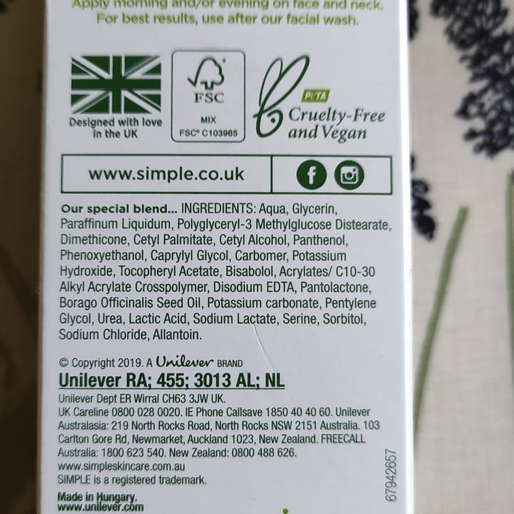 review photo of Simple Hydrating Light Moisturizer shared by @tuscanvegan on 15 Nov 2021 - review
