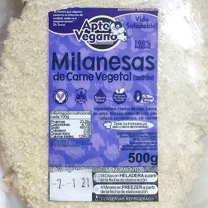 photo of Apto Vegano Consciente Milanesa de Carne Vegetal shared by @kndyd on  29 Jan 2021 - review