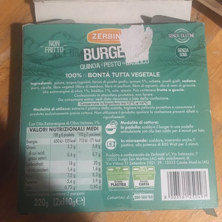 photo of Zerbinati Burger Quinoa E Pesto Di Basilico shared by @didisala on  09 Jul 2022 - review