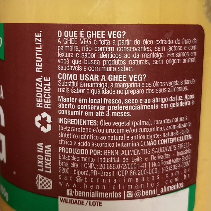 photo of Benni alimentos Ghee Veg shared by @jpessin on  21 Jun 2022 - review