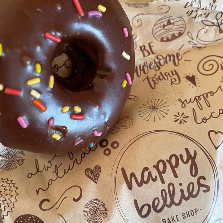 photo of Happy Bellies Bake Shop vegan chocolate sprinkle doughnut shared by @jschwarzb on  16 Nov 2022 - review