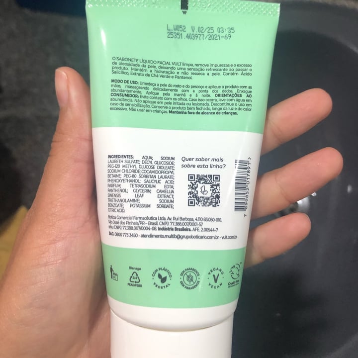 review photo of vult Sabonete Líquido Ácido Salicílico/ Extrato de Chá Verde/ Pantenol - 85 ml shared by @andressajpsouza on 06 Sep 2022 - review