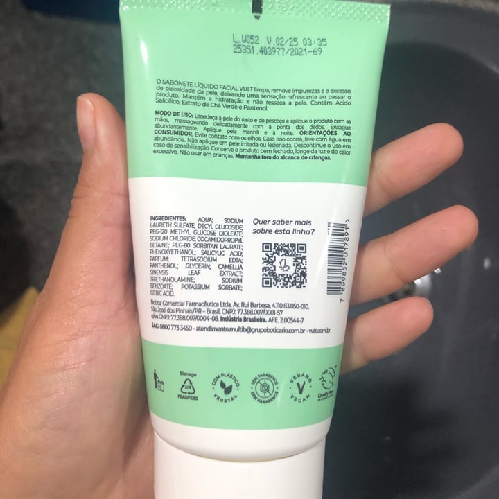 photo of vult Sabonete Líquido Ácido Salicílico/ Extrato de Chá Verde/ Pantenol - 85 ml shared by @andressajpsouza on  06 Sep 2022 - review