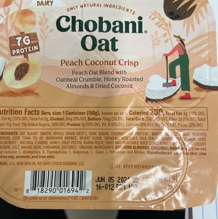 photo of Chobani Oat Peach Coconut Crisp shared by @jhill827 on  31 May 2022 - review