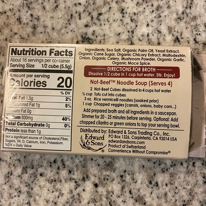 photo of Edward & Sons Not Chick'N 8 Bouillon Cubes shared by @abadgevegan on  08 Jan 2022 - review