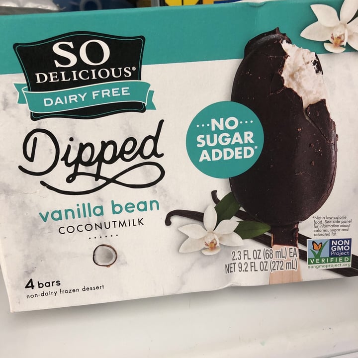 photo of So Delicious Dairy Free Dipped Vanilla Bean Coconutmilk Ice Cream Bar shared by @veganrunnersocal on  03 Aug 2020 - review