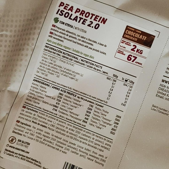 photo of HSN foods Pea Protein Isolate 2.0 Chocolate shared by @pattivegan on  07 Dec 2020 - review