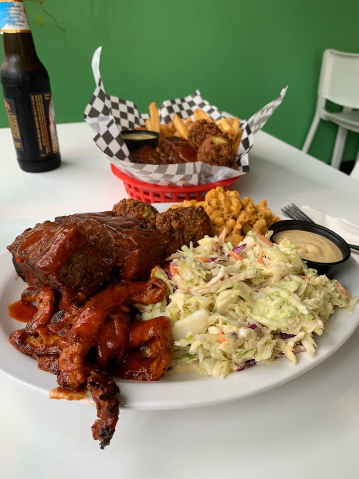 photo of Homegrown Smoker Combo Plate with Smoked Soy Curls, Smoked Ribs, Hushpuppies, Mac no Cheese & Coleslaw shared by @charlenestraw on  28 Aug 2019 - review