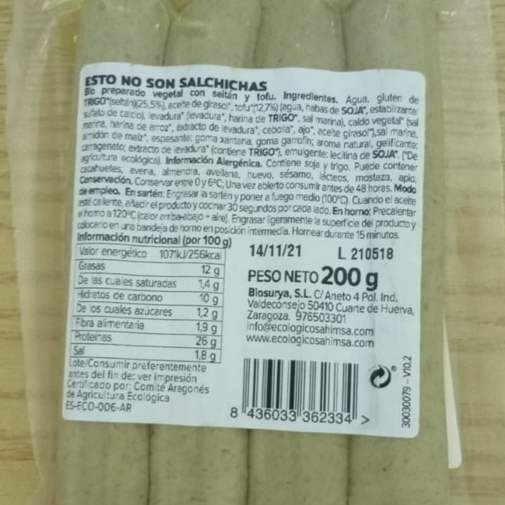 photo of Ahimsa Esto no son salchichas seitan y tofu shared by @titoherbito on  02 Aug 2021 - review