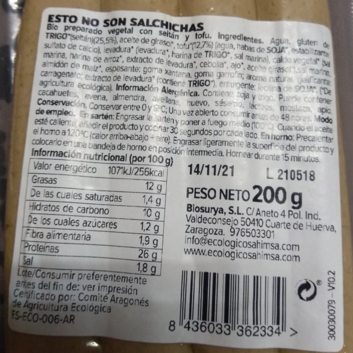 photo of Ahimsa Esto no son salchichas seitan y tofu shared by @davidganja on  02 Sep 2021 - review