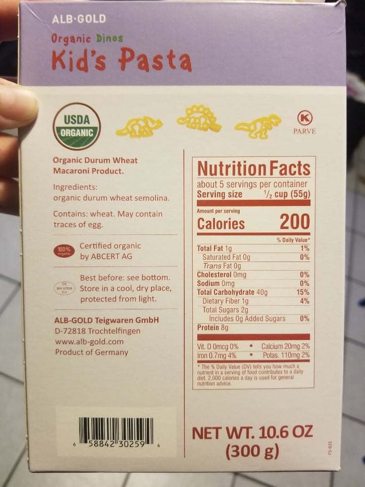 review photo of Alb Gold Organic Kid's Pasta- Dino shapes shared by @soberveganvan on 22 Jan 2020 - review