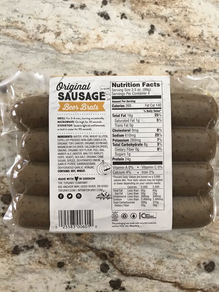 photo of Tofurky Original Sausage Beer Brats shared by @dianna on  13 May 2019 - review