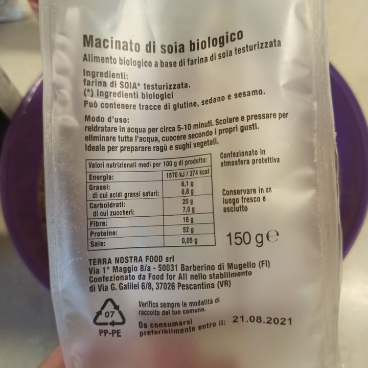 photo of Terranostra Vegan Macinato di Soia Biologico shared by @cosmilla on  21 Apr 2020 - review