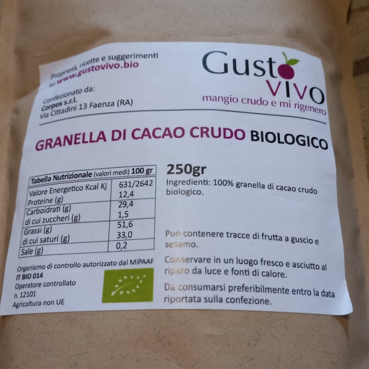 photo of Gusto vivo Granella di cacao crudo biologico shared by @mcame on  23 Jun 2022 - review
