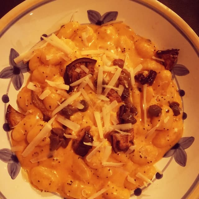Photo of the dish “gnocchetti di riso con melanzane e formaggio vegetale”