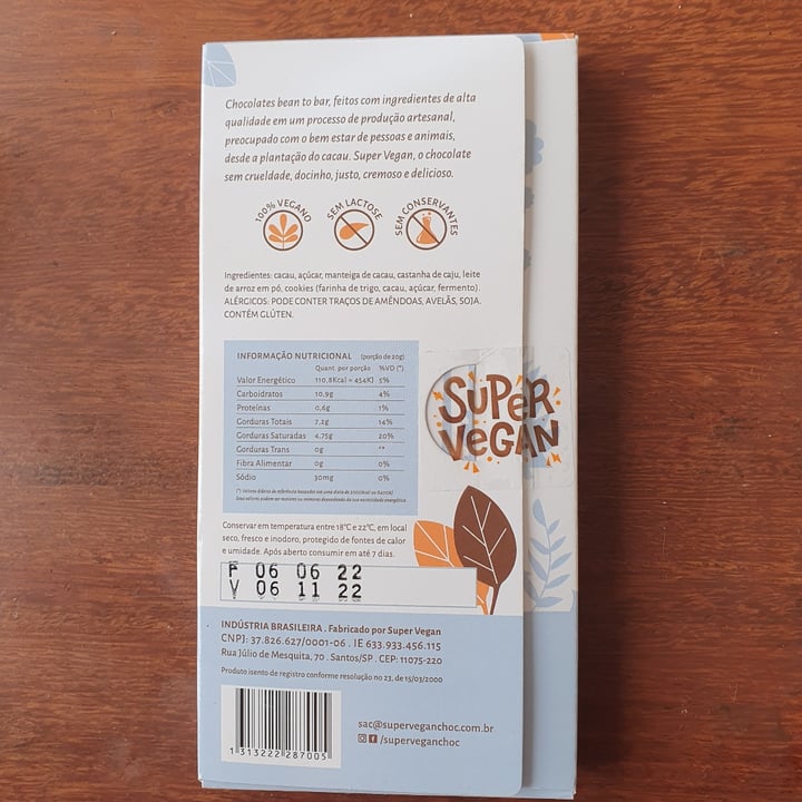 photo of Super Vegan Barra de chocolate Cookies 55% shared by @mafavaro on  27 Jun 2022 - review