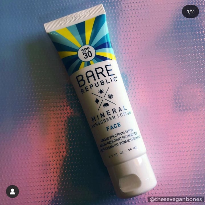photo of Bare republic Mineral SPF 30 Face Sunscreen Lotion - Untinted shared by @theseveganbones on  18 Feb 2021 - review