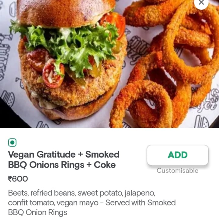 photo of Louis Burger Vegan Gratitude+ Smoked BBQ Onion Rings+ Coke shared by @anjunj on  22 May 2022 - review