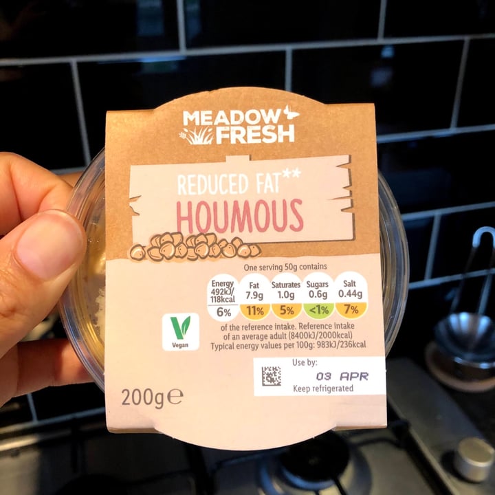 photo of Meadow Fresh Reduced Fat Houmous shared by @southernveganupnorth on  03 Apr 2021 - review