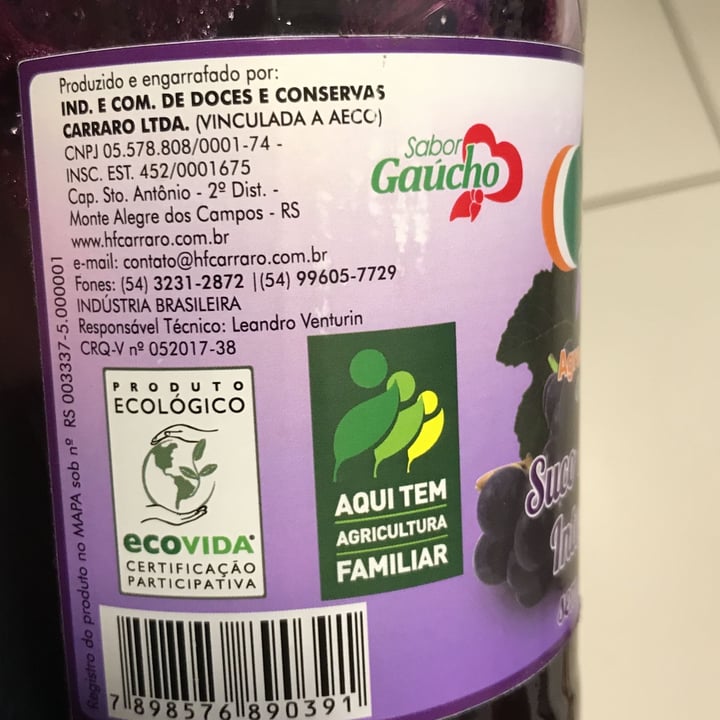 photo of agroindustria carraro Suco de Uva Tinto Integral Bordô Orgânico shared by @muricyam on  21 Sep 2022 - review