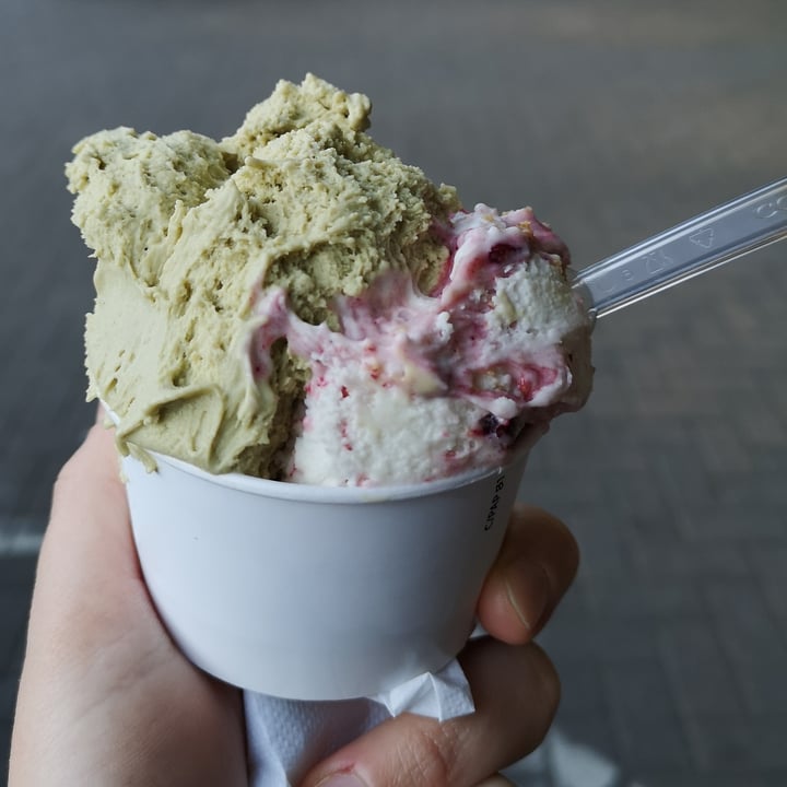 photo of Gelateria Bandirali Gelato Gusto Pistacchio E Vaniglia Variegato Frutti Di Bosco Vegan shared by @aleveganfoodlover on  03 Mar 2022 - review