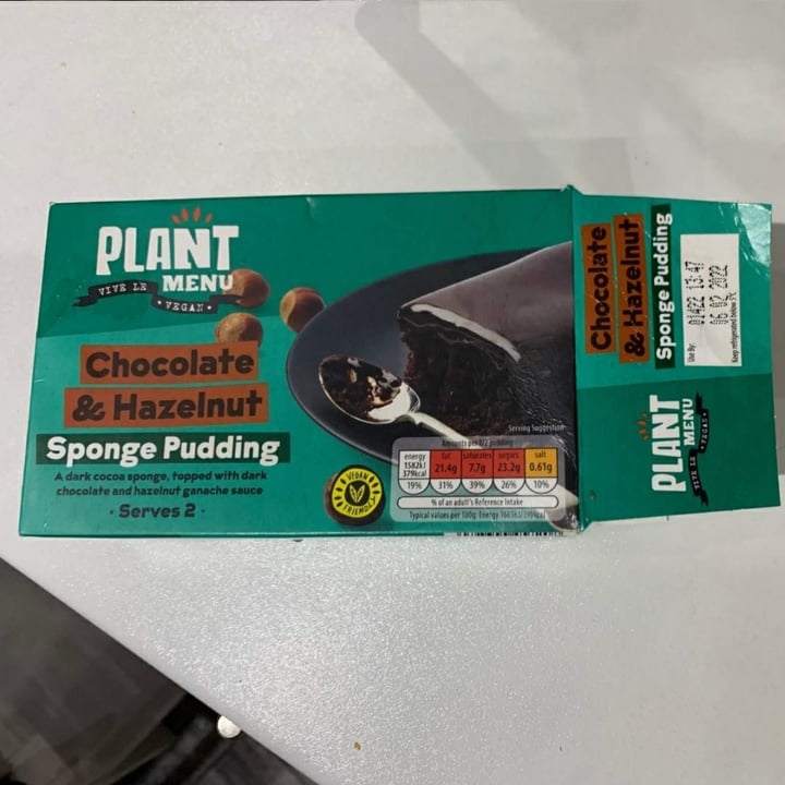 photo of Plant Menu Chocolate & hazlenut sponge pudding shared by @lydiahawkins on  04 Mar 2022 - review
