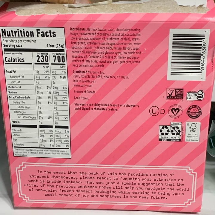 photo of Oatly Strawberry swirl dipped bars shared by @oshmorethstorm on  25 May 2022 - review