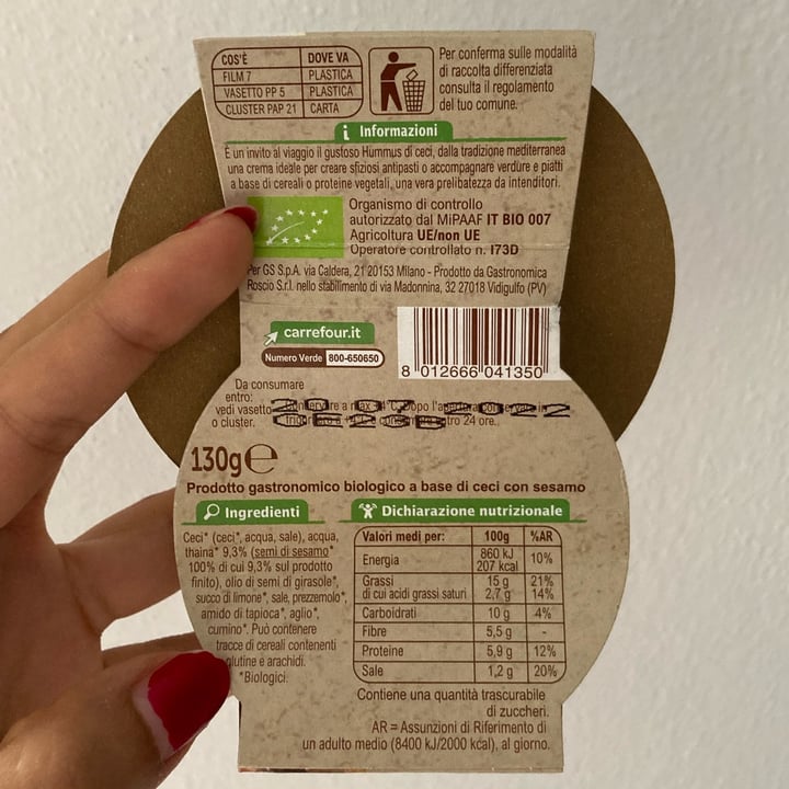 photo of Carrefour Bio Hummus di ceci shared by @giucig on  02 Jul 2022 - review
