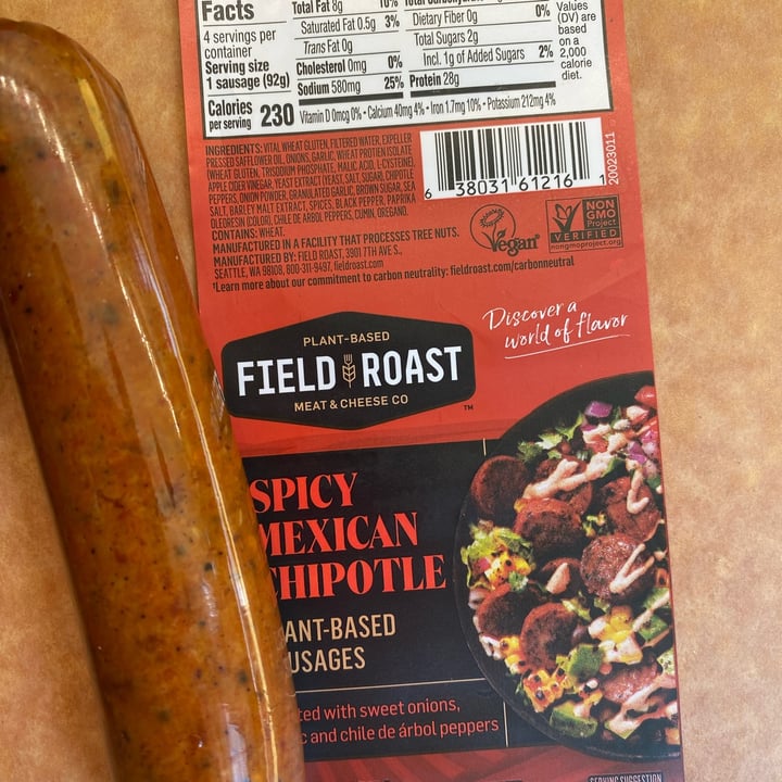 photo of Field Roast Chipotle Sausage shared by @chloeschmoe on  10 Apr 2022 - review