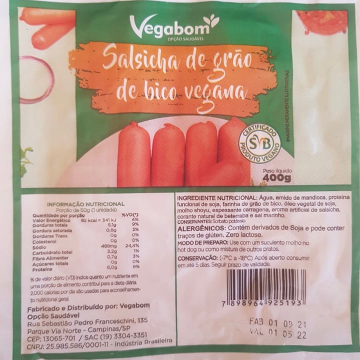 photo of Vegabom Salsicha de grão de bico vegana shared by @raquelfoiato on  06 May 2022 - review
