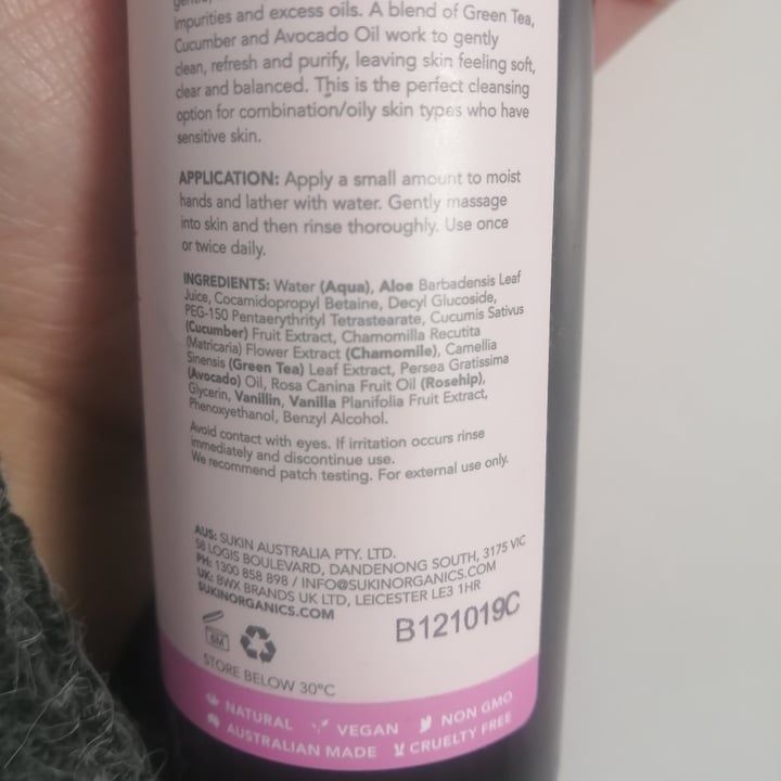 photo of Sukin Cleansing Gel shared by @veganstonergirl on  23 Aug 2021 - review