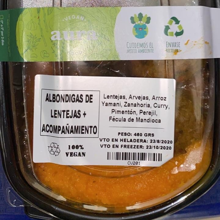 photo of Aura vegan food Albondigas de lentejas shared by @kacerutti on  21 Aug 2020 - review