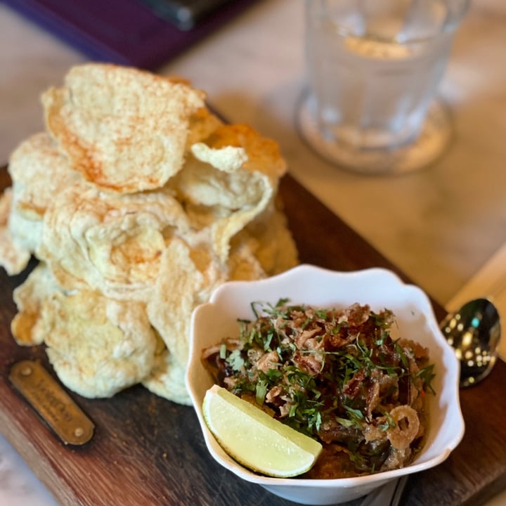 photo of Violet Oon Satay Bar & Grill Eggplant Goreng Dip with Emping Cracker shared by @greenbovine on  14 Mar 2021 - review