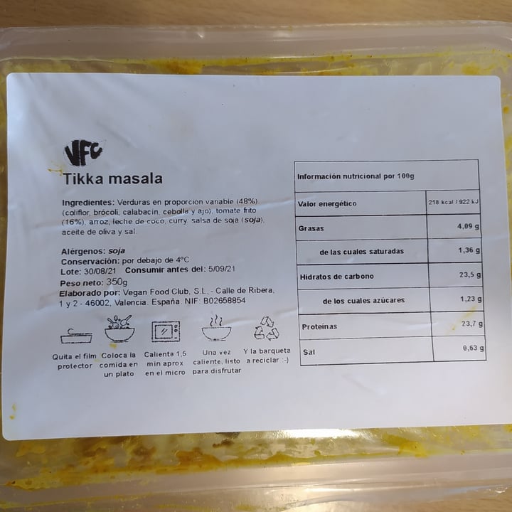 photo of Vegan Food Club Tikka masala shared by @loreaejcl on  05 Sep 2021 - review
