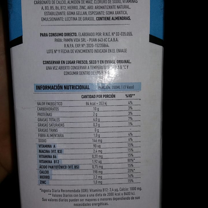 photo of Pampa Vida Leche de Almendras Original shared by @agustinadiaz on  10 Mar 2022 - review